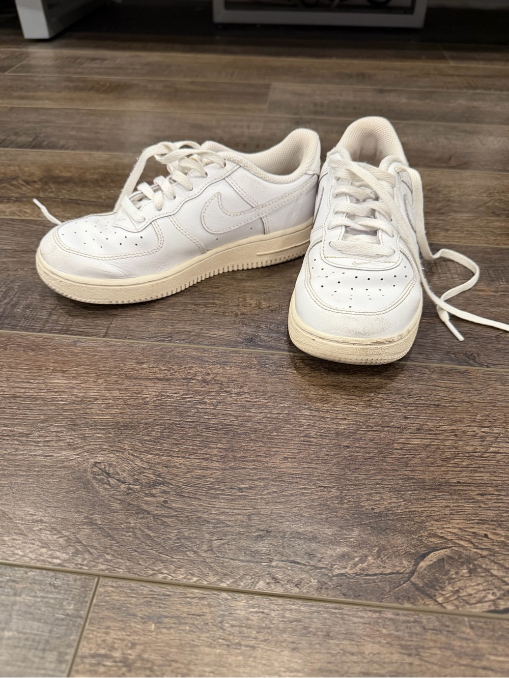 Nike Air Force 1 White Leather Sneakers Youth Size 1.5Y